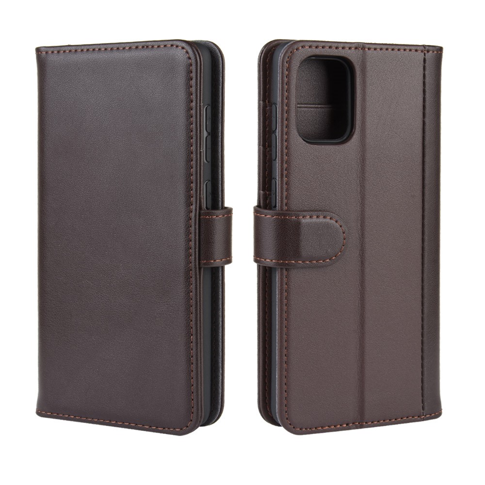 Genuine Leather Wallet Stand Phone Case for Samsung Galaxy A51 - Brown-2
