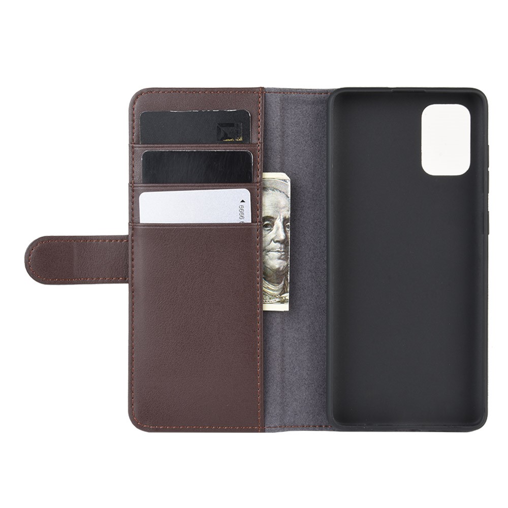 Genuine Leather Wallet Stand Phone Case for Samsung Galaxy A51 - Brown-5