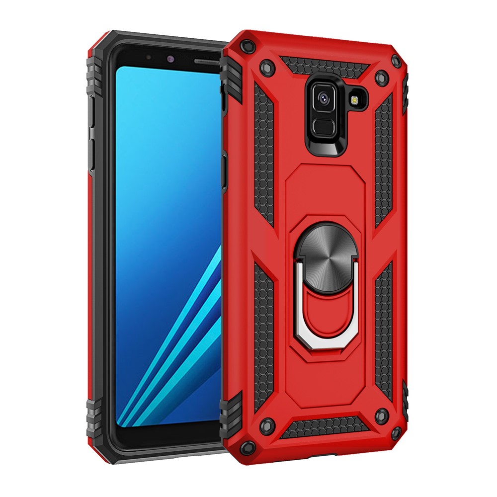 TPU+PC+Metal Phone Shell with Kickstand for Samsung Galaxy A8 (2018) - Red