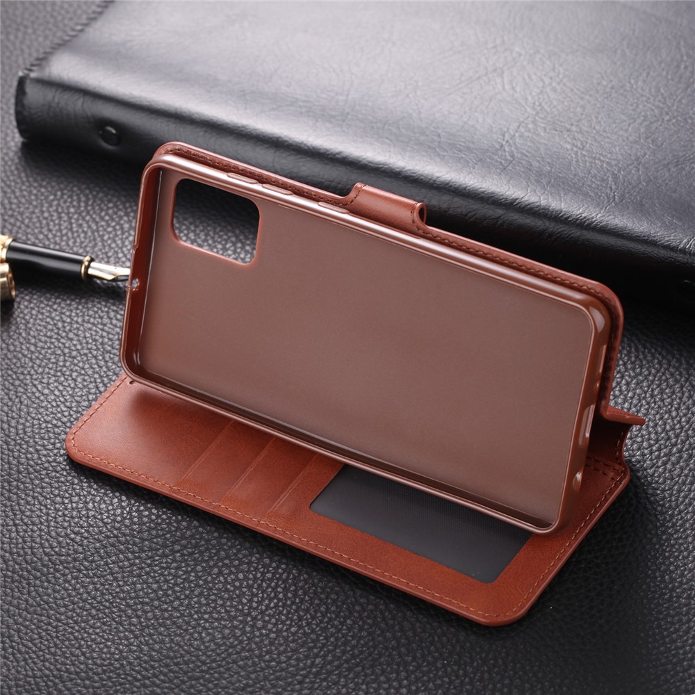 AZNS Leather Wallet Stand Phone Cover Shell for Samsung Galaxy A51 - Brown-13