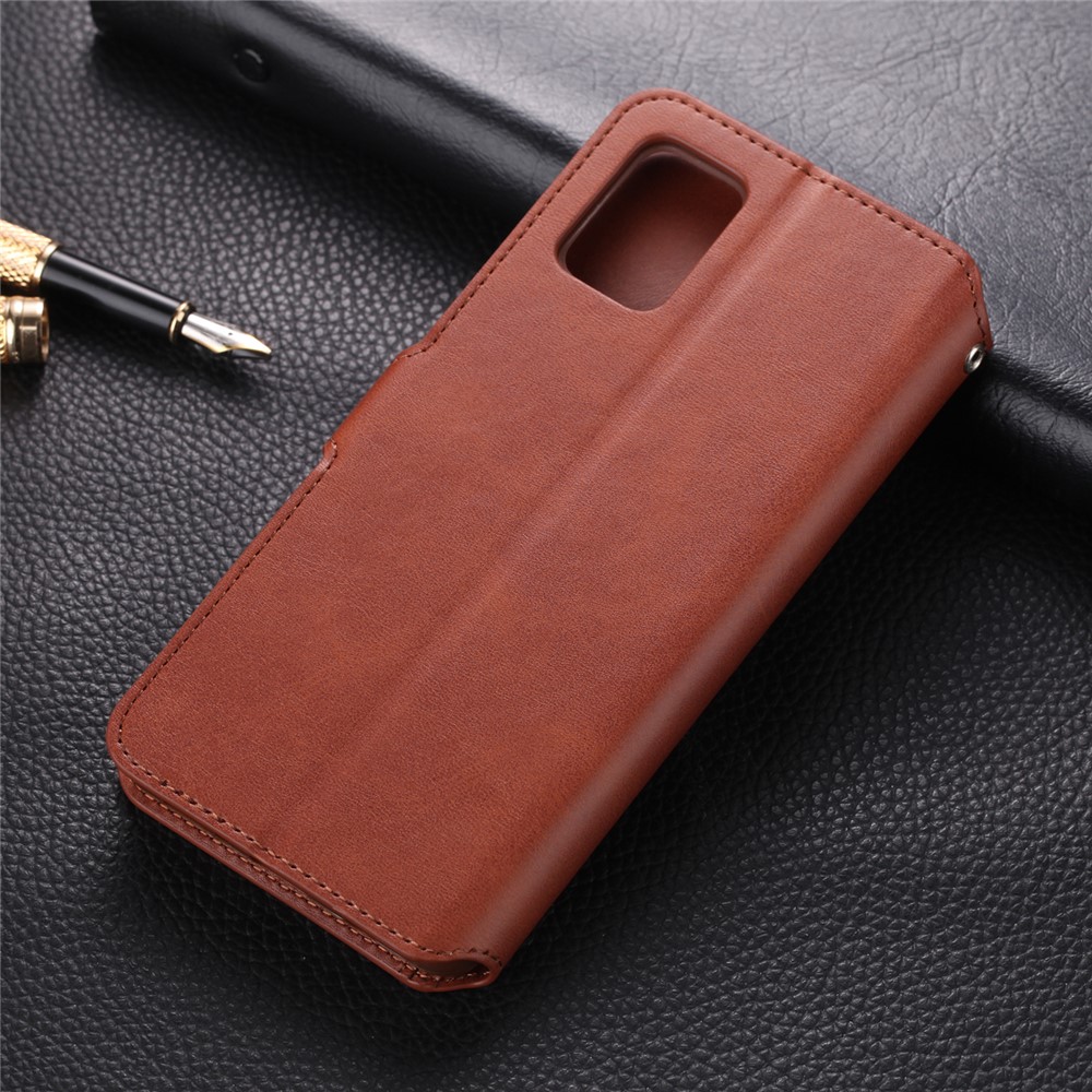 AZNS Leather Wallet Stand Phone Cover Shell for Samsung Galaxy A51 - Brown-2