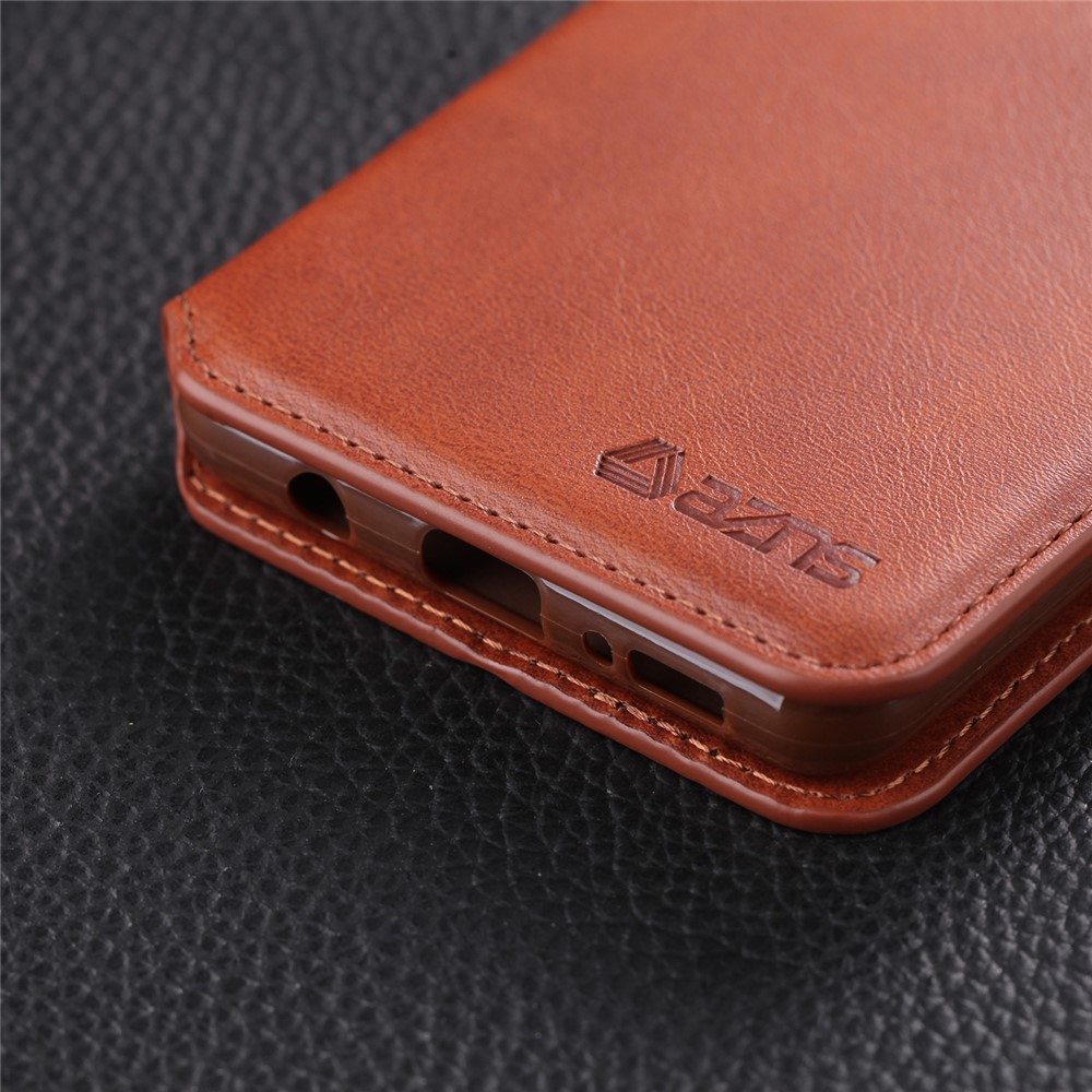 AZNS Leather Wallet Stand Phone Cover Shell for Samsung Galaxy A51 - Brown-6