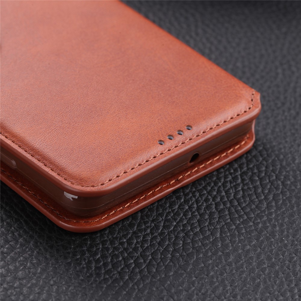 AZNS Leather Wallet Stand Phone Cover Shell for Samsung Galaxy A51 - Brown-7