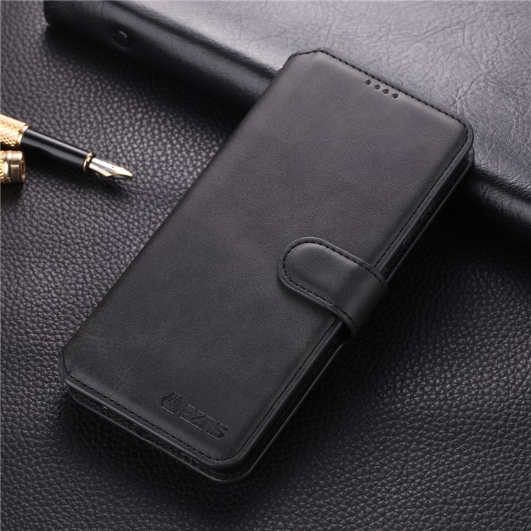 AZNS Leather Wallet Stand Phone Cover Shell for Samsung Galaxy A51 - Black-1