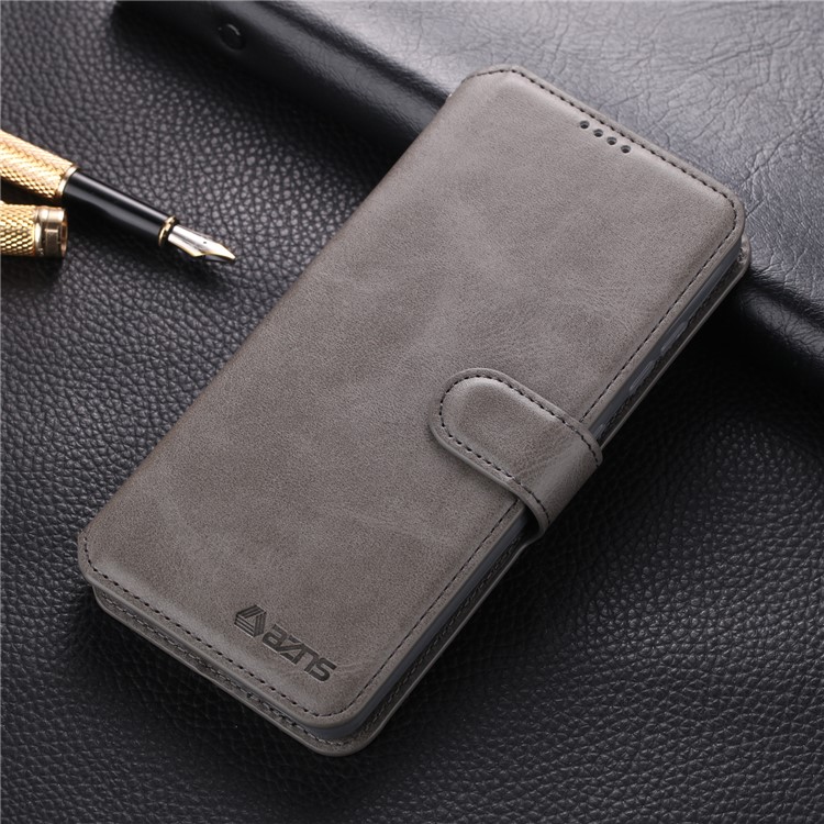 AZNS Leather Wallet Stand Phone Cover Shell for Samsung Galaxy A51 - Grey-1