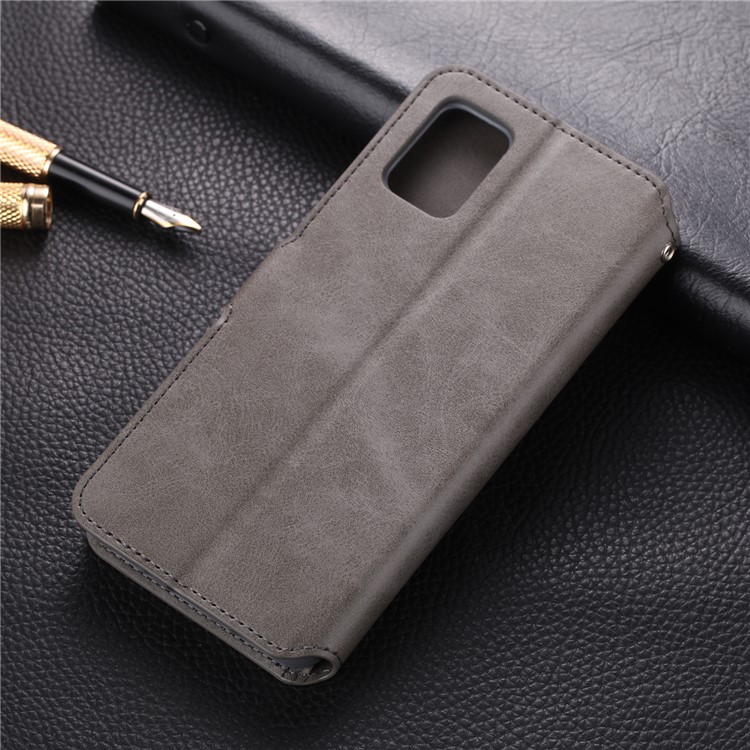 AZNS Leather Wallet Stand Phone Cover Shell for Samsung Galaxy A51 - Grey-2