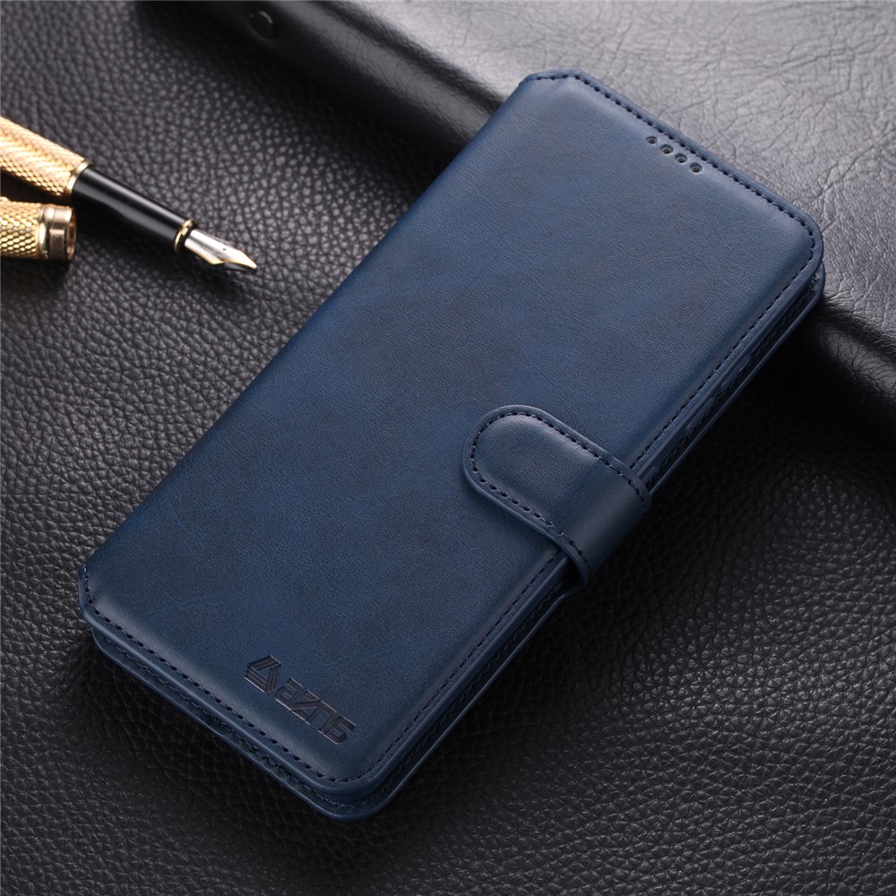 AZNS Leather Wallet Stand Phone Cover Shell for Samsung Galaxy A51 - Blue-1