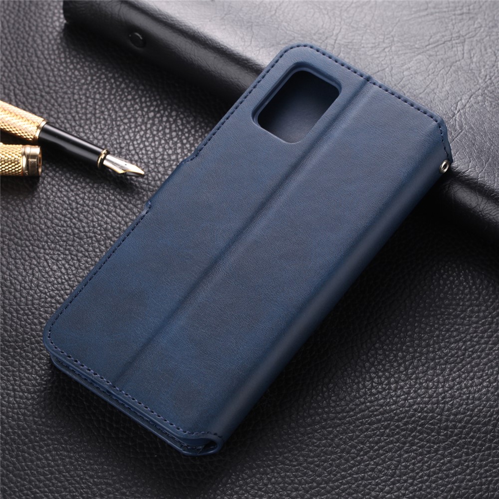 AZNS Leather Wallet Stand Phone Cover Shell for Samsung Galaxy A51 - Blue-2