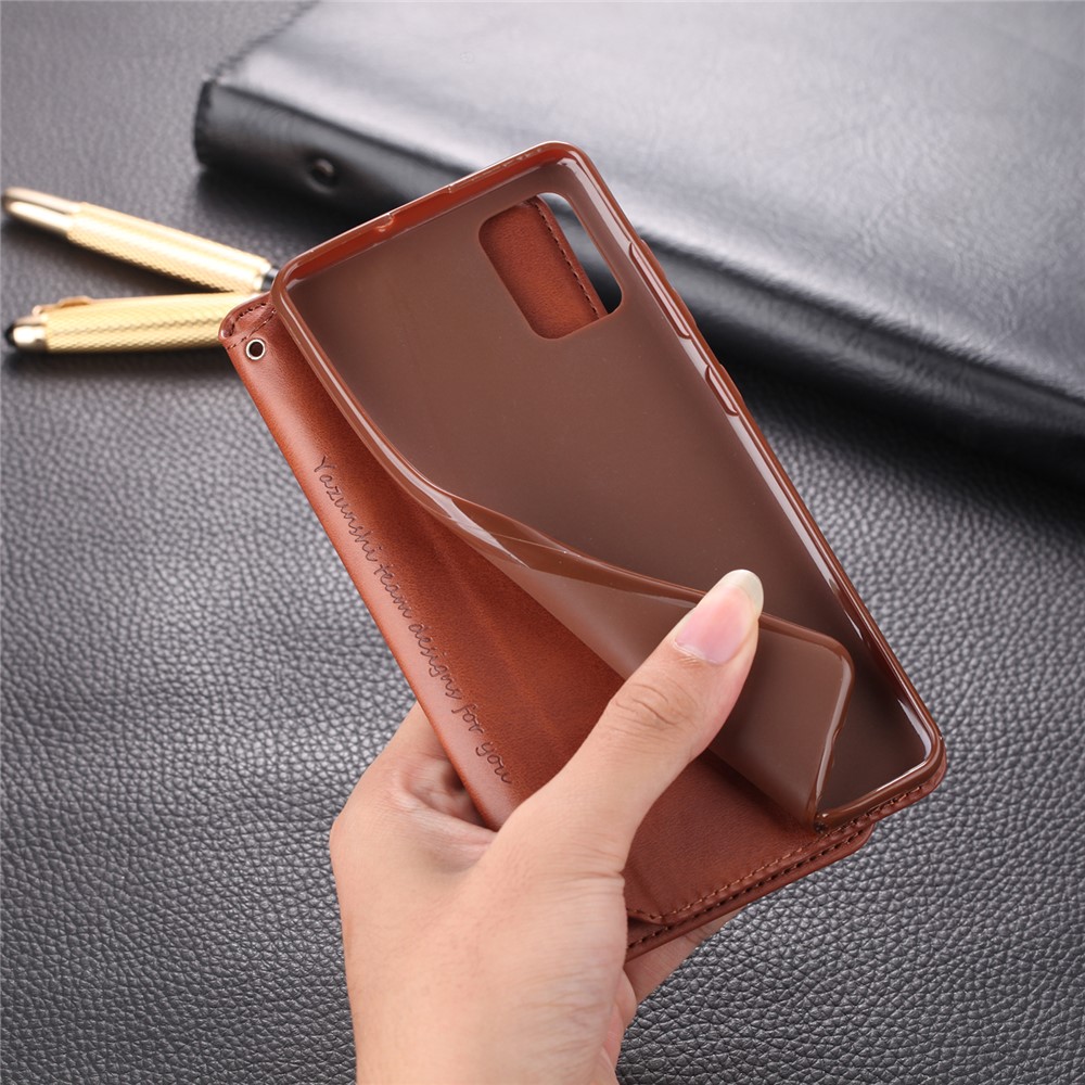 AZNS Leather Wallet Stand Phone Protective Cover for Samsung Galaxy A71 - Brown-11