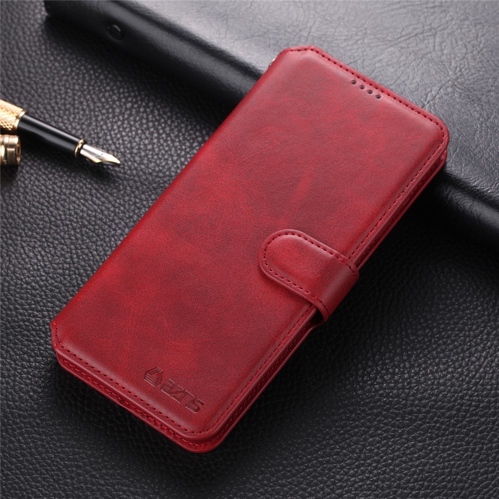 AZNS Leather Wallet Stand Phone Protective Cover for Samsung Galaxy A71 - Red-1