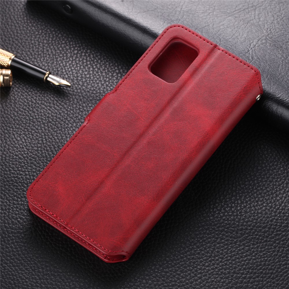 AZNS Leather Wallet Stand Phone Protective Cover for Samsung Galaxy A71 - Red-2