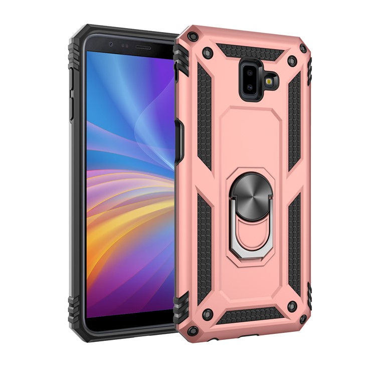 PC+TPU Armor Shell with Kickstand for Samsung Galaxy J6+/J6 Plus (2018) - Rose Gold