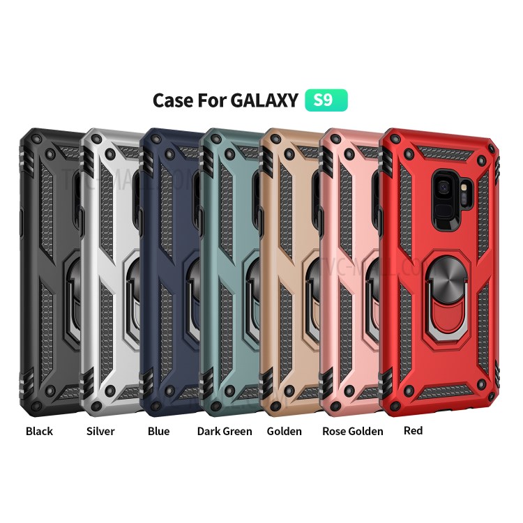 360° Rotatable Ring Kickstand Armor PC+TPU Hybrid Phone Case for Samsung Galaxy S9 - Green-2