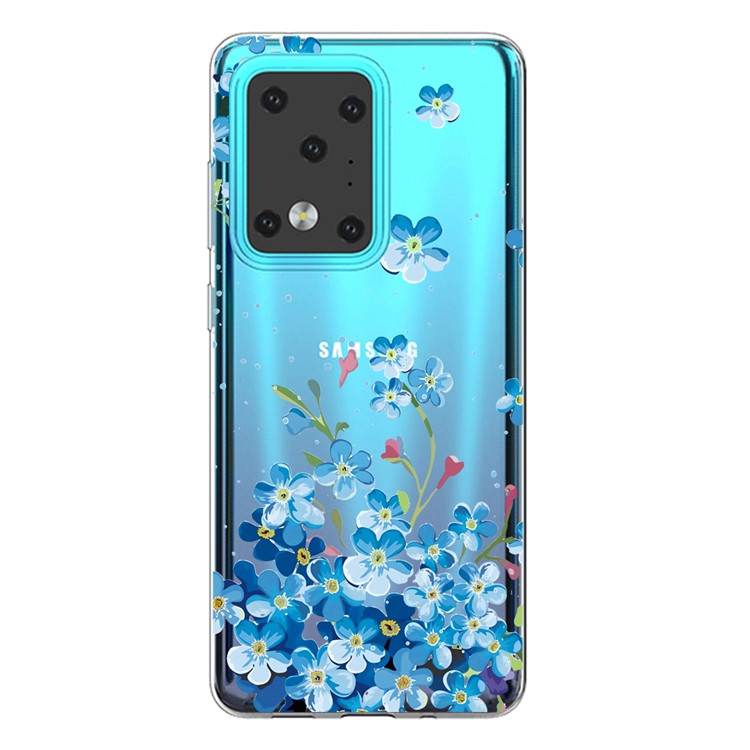 Pattern Printing IMD Clear TPU Phone Case for Samsung Galaxy S20 Ultra - Blue Flowers-1
