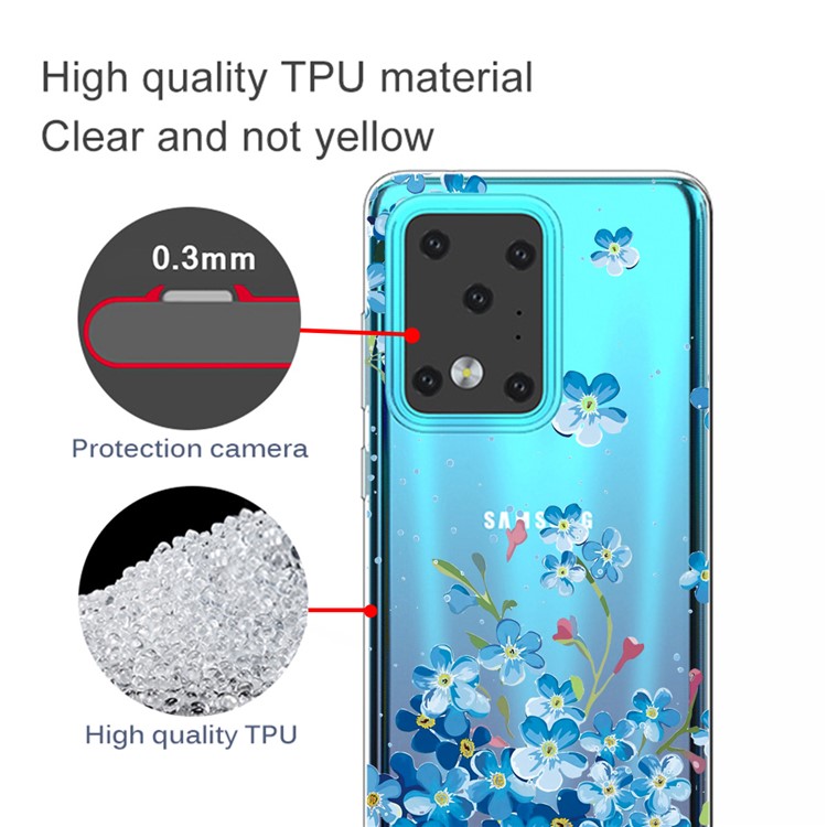 Pattern Printing IMD Clear TPU Phone Case for Samsung Galaxy S20 Ultra - Blue Flowers-2