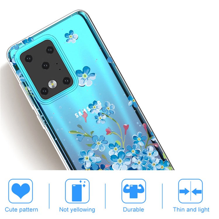 Pattern Printing IMD Clear TPU Phone Case for Samsung Galaxy S20 Ultra - Blue Flowers-4