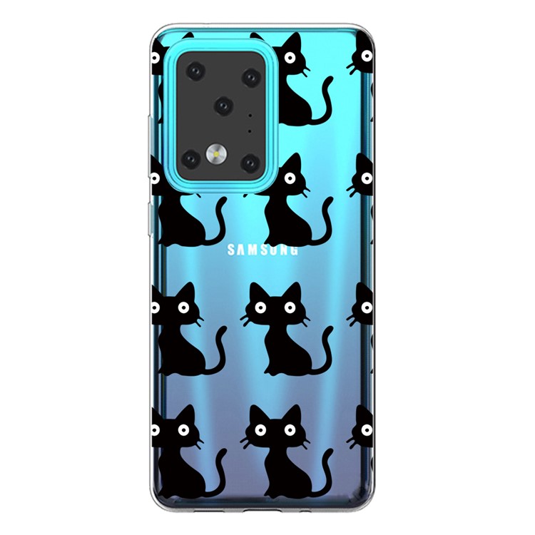 Pattern Printing IMD Clear TPU Phone Case for Samsung Galaxy S20 Ultra - Black Cat-1