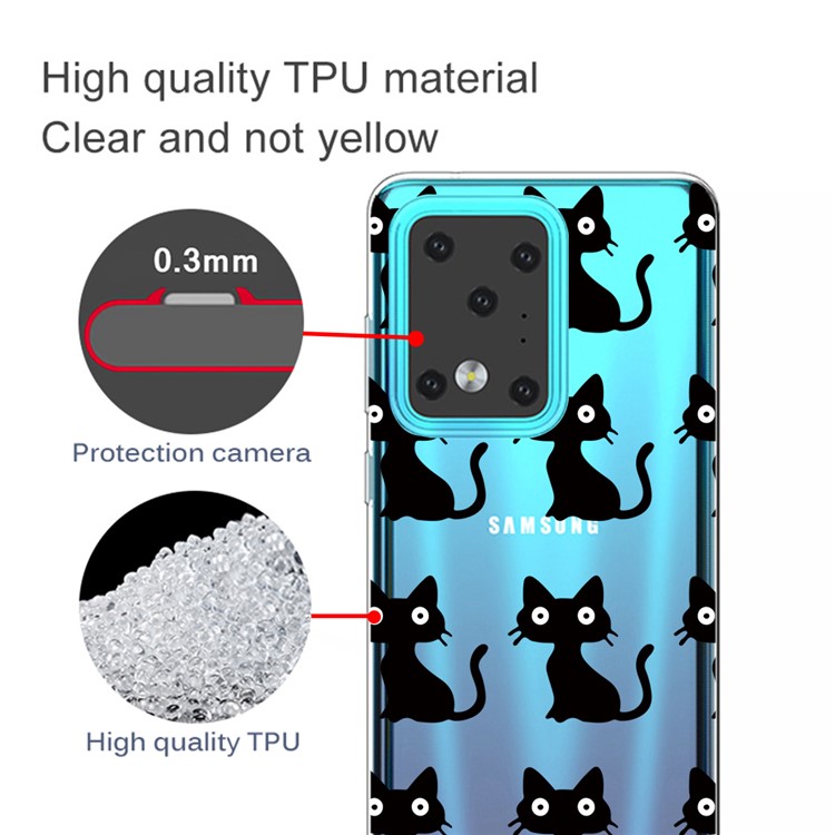 Pattern Printing IMD Clear TPU Phone Case for Samsung Galaxy S20 Ultra - Black Cat-2