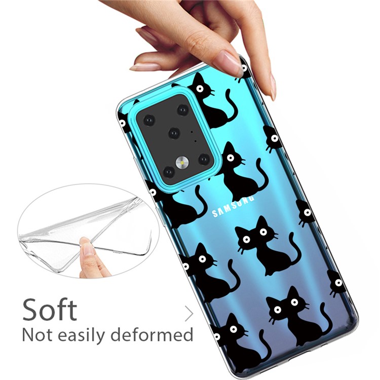 Pattern Printing IMD Clear TPU Phone Case for Samsung Galaxy S20 Ultra - Black Cat-3