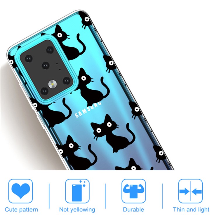 Pattern Printing IMD Clear TPU Phone Case for Samsung Galaxy S20 Ultra - Black Cat-4