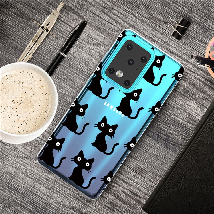 Pattern Printing IMD Clear TPU Phone Case for Samsung Galaxy S20 Ultra - Black Cat-5