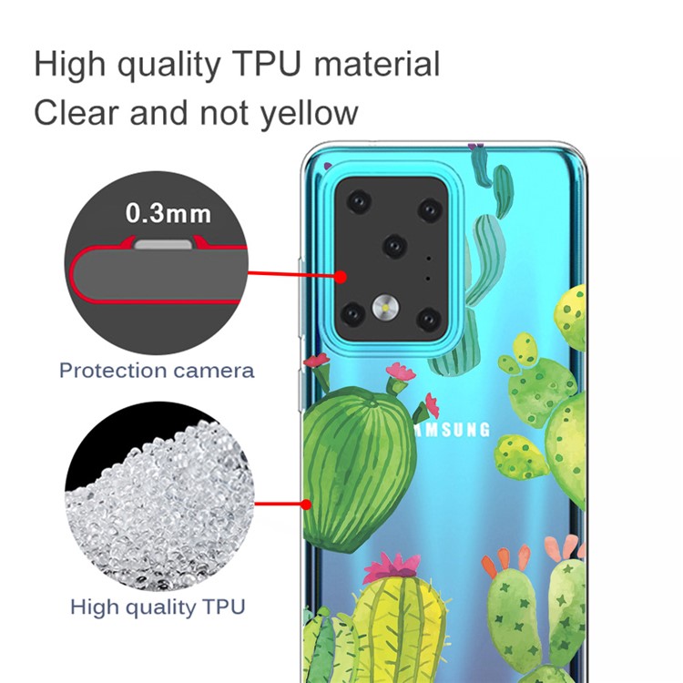 Pattern Printing IMD Clear TPU Phone Case for Samsung Galaxy S20 Ultra - Cactus-2