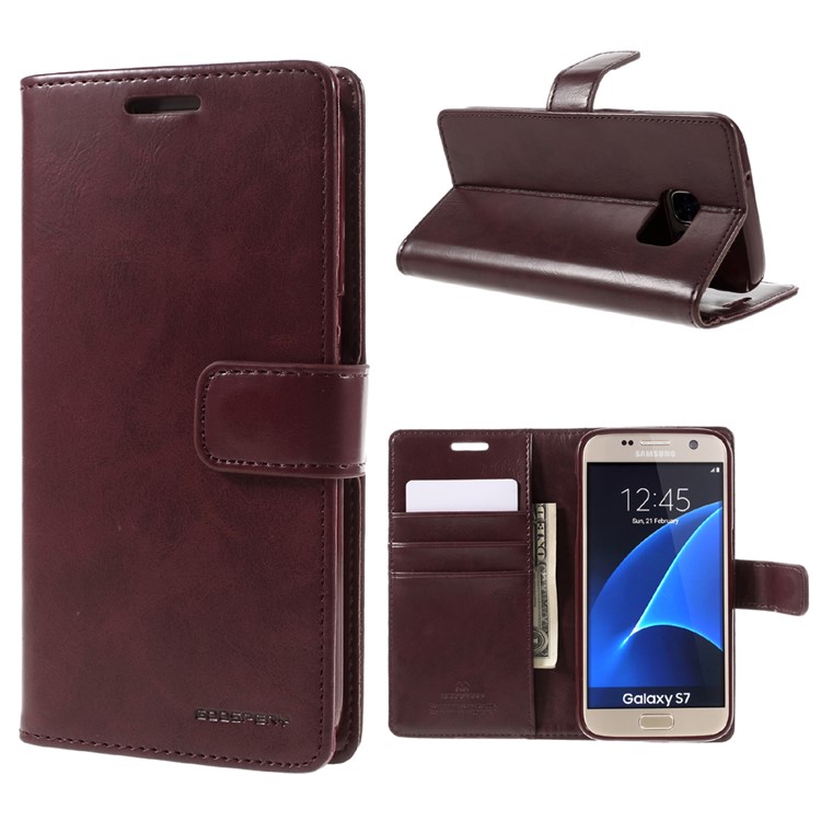 MERCURY GOOSPERY Blue Moon Leather Cover for Samsung Galaxy S7 G930 - Wine Red-1