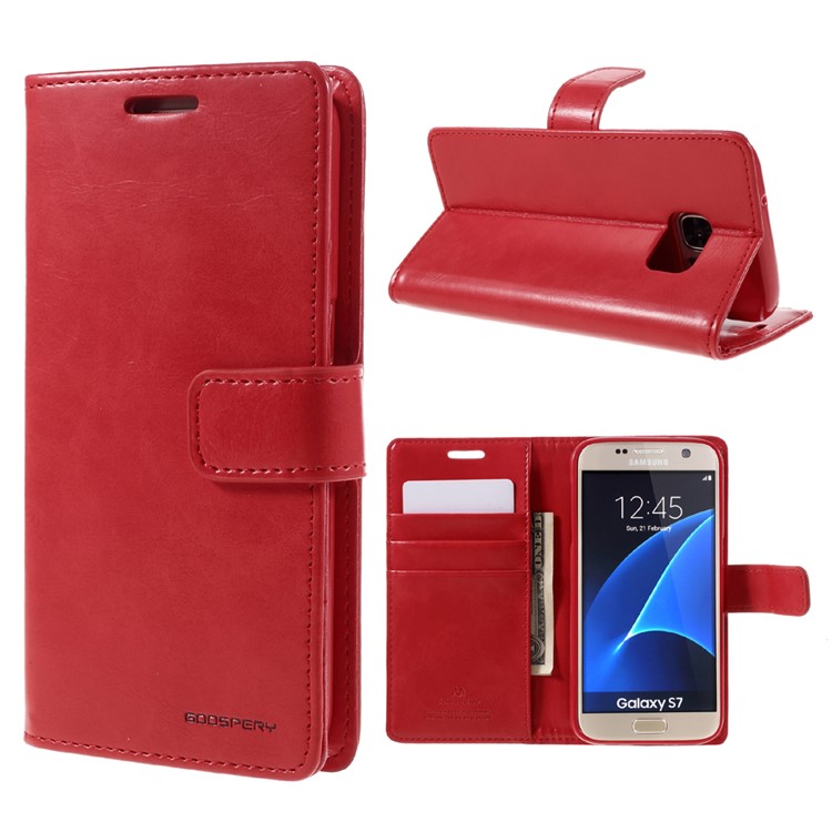 MERCURY GOOSPERY Blue Moon Leather Wallet Case for Samsung Galaxy S7 G930 - Red-1