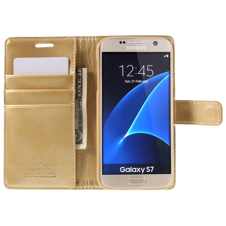 MERCURY GOOSPERY Blue Moon Leather Flip Cover for Samsung Galaxy S7 G930 - Gold-6