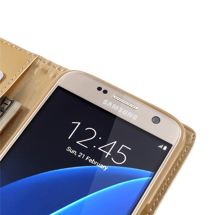 MERCURY GOOSPERY Blue Moon Leather Flip Cover for Samsung Galaxy S7 G930 - Gold-9