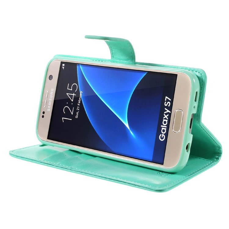 MERCURY GOOSPERY Blue Moon Leather Cover Card Holder for Samsung S7 G930 - Cyan-4