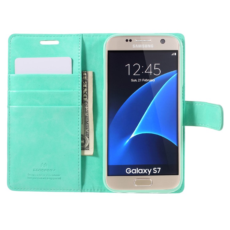 MERCURY GOOSPERY Blue Moon Leather Cover Card Holder for Samsung S7 G930 - Cyan-6