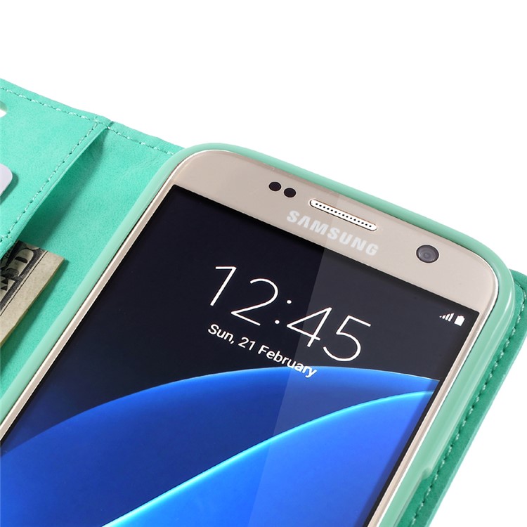 MERCURY GOOSPERY Blue Moon Leather Cover Card Holder for Samsung S7 G930 - Cyan-7
