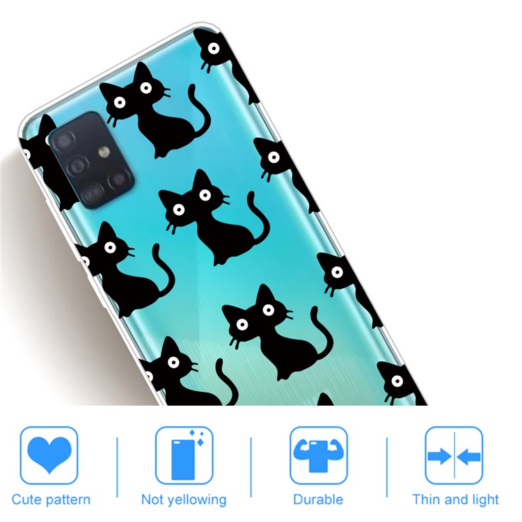 Pattern Printing IMD TPU Soft Cell Phone Case for Samsung Galaxy A51 - Black Cat-4