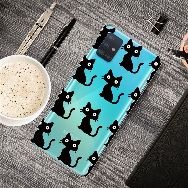 Pattern Printing IMD TPU Soft Phone Case Shell for Samsung Galaxy A71 - Black Cat-5