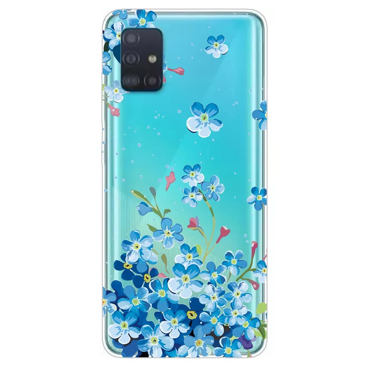 Pattern Printing IMD TPU Soft Phone Case Shell for Samsung Galaxy A71 - Blue Flowers-1