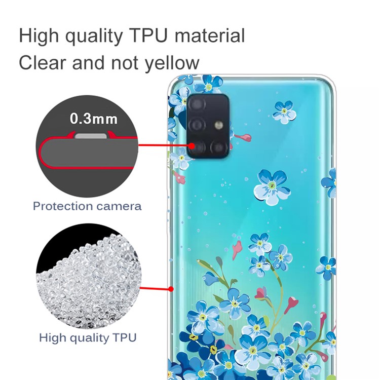 Pattern Printing IMD TPU Soft Phone Case Shell for Samsung Galaxy A71 - Blue Flowers-2