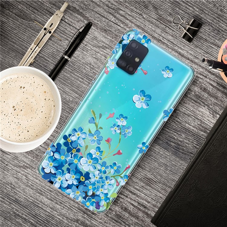 Pattern Printing IMD TPU Soft Phone Case Shell for Samsung Galaxy A71 - Blue Flowers-5