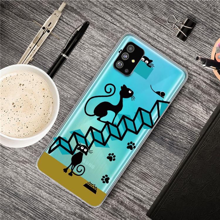 Pattern Printing IMD TPU Clear Phone Shell for Samsung Galaxy S20 - Black Cat-5
