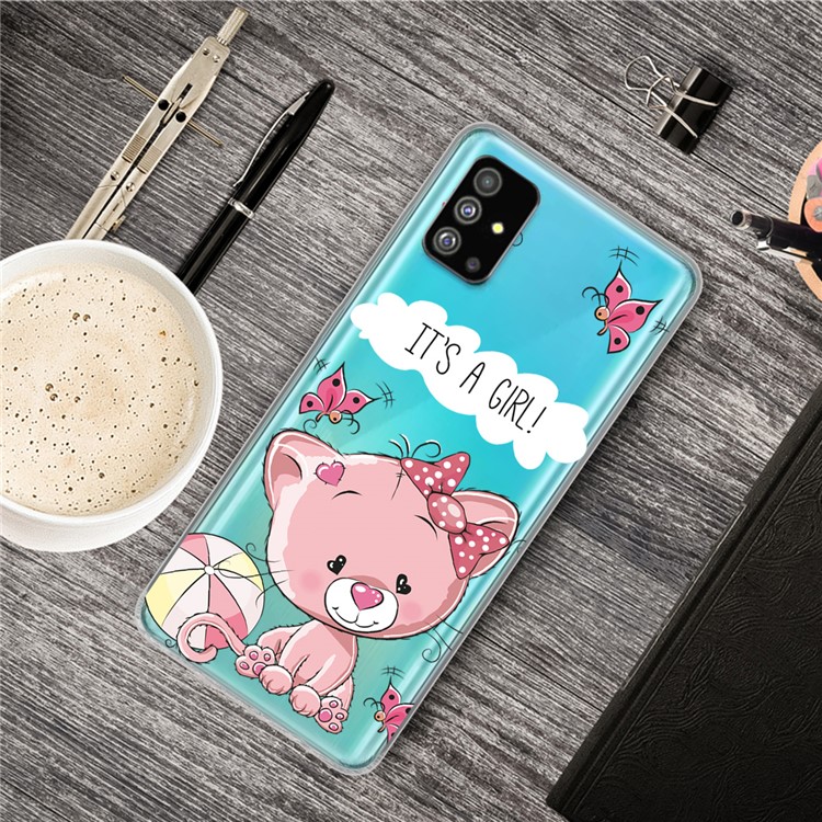 Pattern Printing IMD TPU Clear Phone Shell for Samsung Galaxy S20 - Pink Cat-5