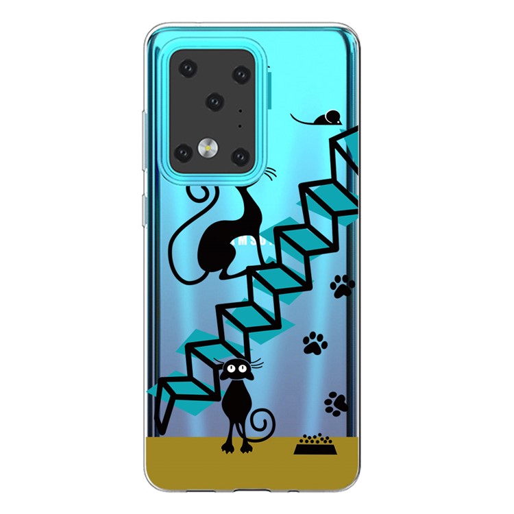 Pattern Printing IMD TPU Clear Phone Shell for Samsung Galaxy S20 Ultra - Black Cat-1