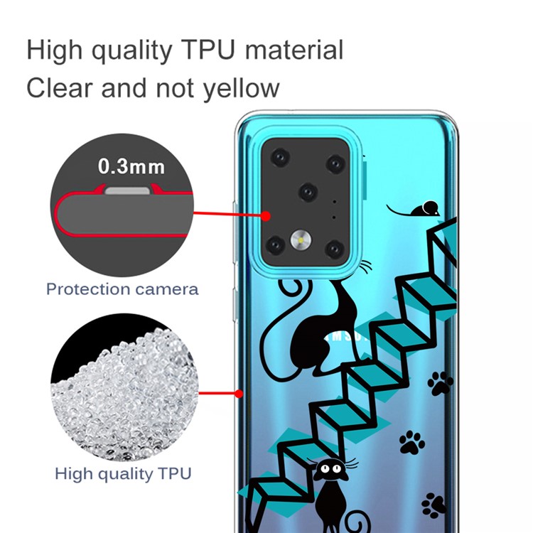 Pattern Printing IMD TPU Clear Phone Shell for Samsung Galaxy S20 Ultra - Black Cat-2