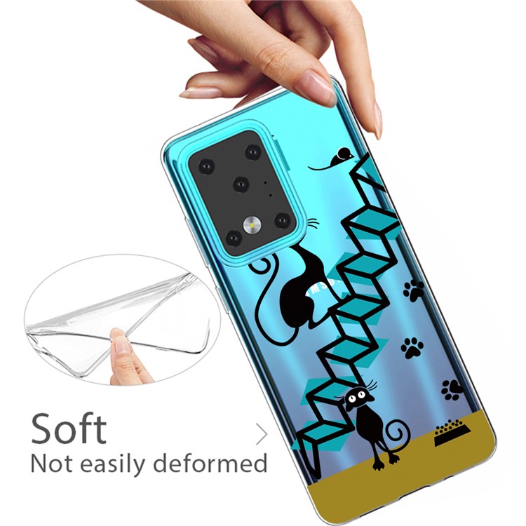Pattern Printing IMD TPU Clear Phone Shell for Samsung Galaxy S20 Ultra - Black Cat-3