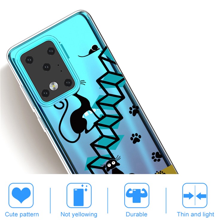 Pattern Printing IMD TPU Clear Phone Shell for Samsung Galaxy S20 Ultra - Black Cat-4