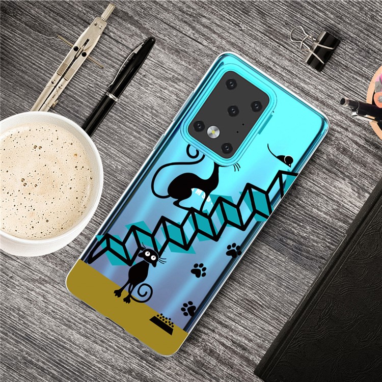 Pattern Printing IMD TPU Clear Phone Shell for Samsung Galaxy S20 Ultra - Black Cat-5