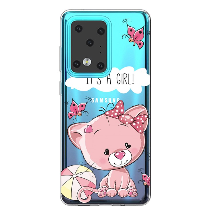 Pattern Printing IMD TPU Clear Phone Shell for Samsung Galaxy S20 Ultra - Pink Cat-1