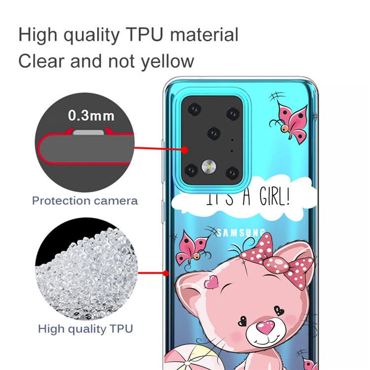 Pattern Printing IMD TPU Clear Phone Shell for Samsung Galaxy S20 Ultra - Pink Cat-2