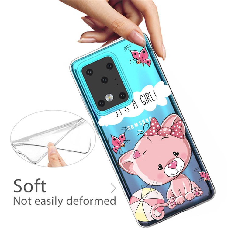 Pattern Printing IMD TPU Clear Phone Shell for Samsung Galaxy S20 Ultra - Pink Cat-3