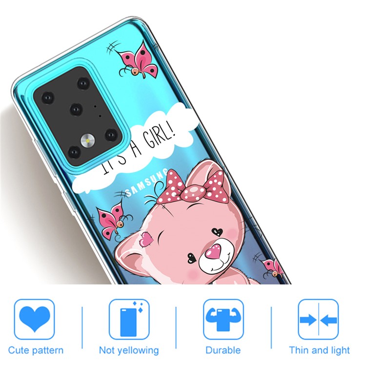 Pattern Printing IMD TPU Clear Phone Shell for Samsung Galaxy S20 Ultra - Pink Cat-4