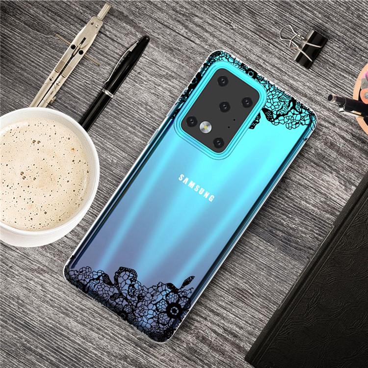 Pattern Printing IMD TPU Clear Phone Shell for Samsung Galaxy S20 Ultra - Lace Flower-5